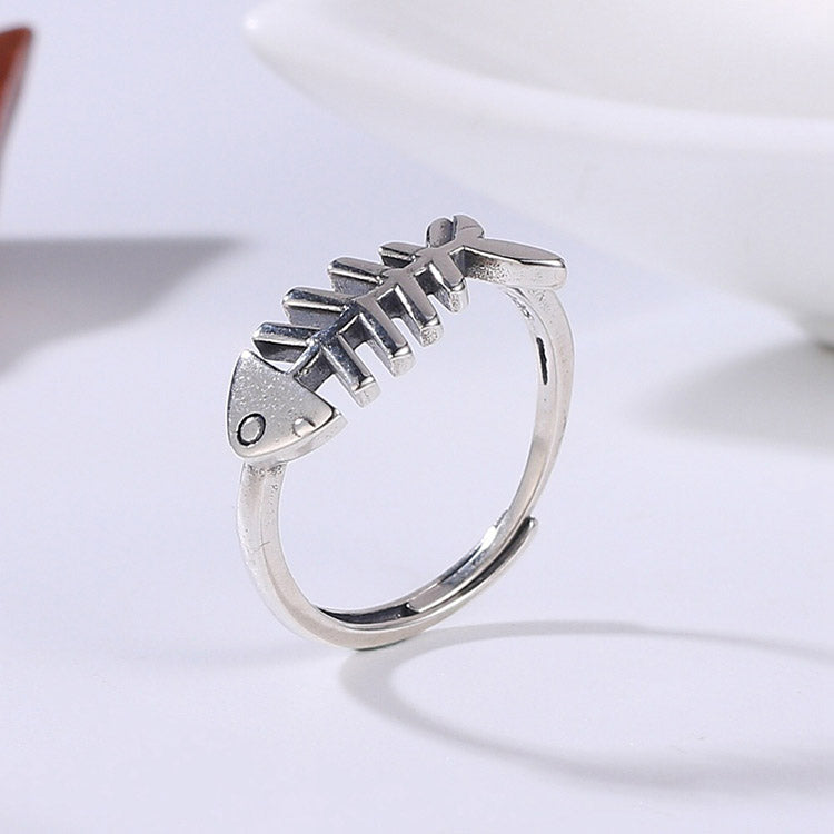 Handcrafted Fish Bone S925 Sterling Silver Adjustable Ring