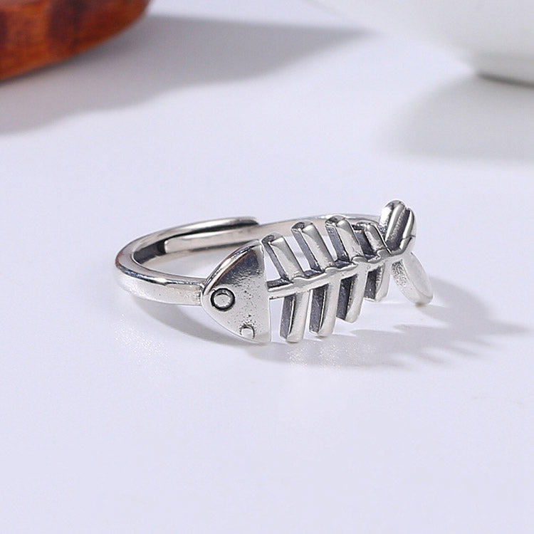 Handcrafted Fish Bone S925 Sterling Silver Adjustable Ring