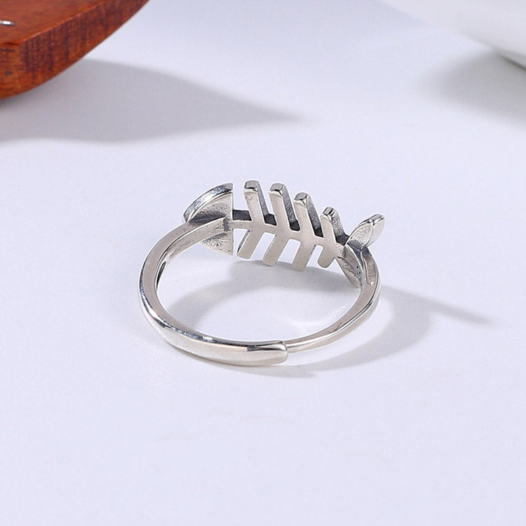 Handcrafted Fish Bone S925 Sterling Silver Adjustable Ring