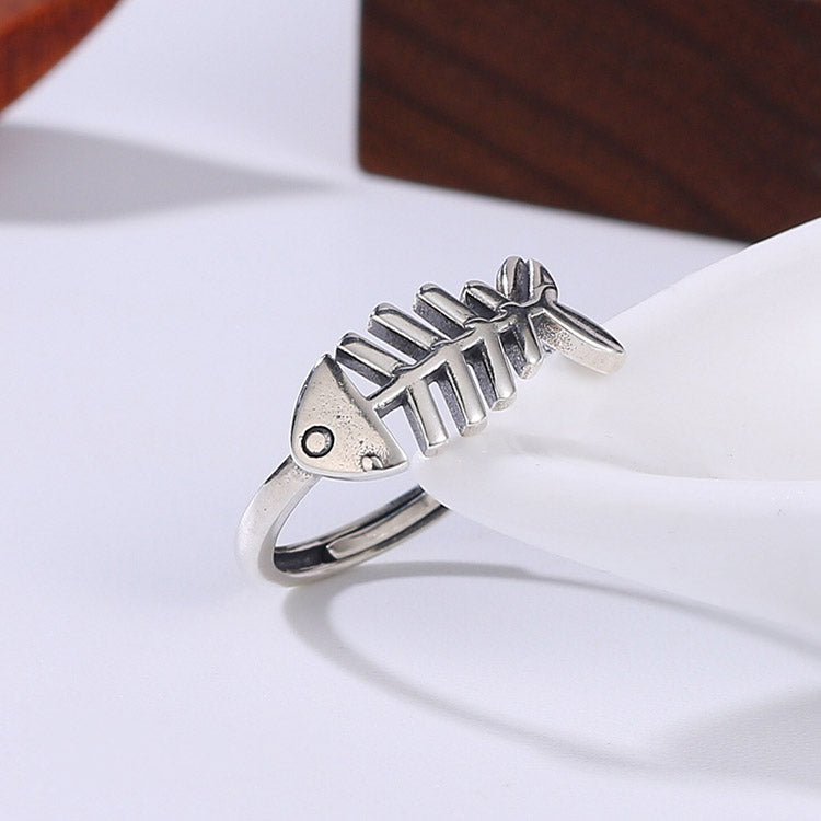 Handcrafted Fish Bone S925 Sterling Silver Adjustable Ring