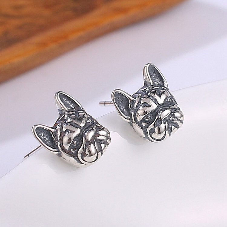 Handcrafted French Bulldog S925 Sterling Silver Stud Earrings