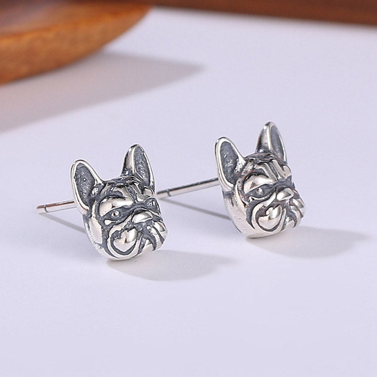 Handcrafted French Bulldog S925 Sterling Silver Stud Earrings