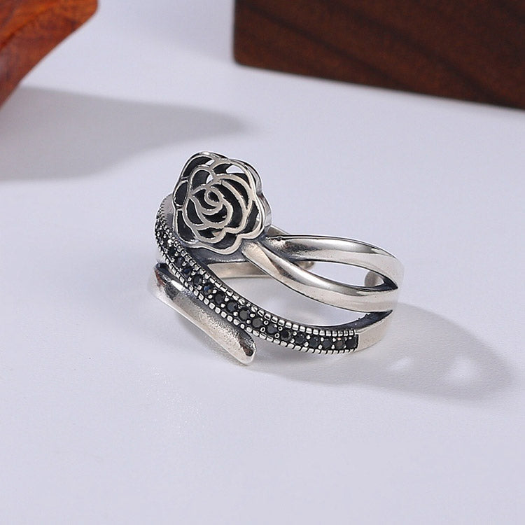 Handcrafted Rose S925 Sterling Silver Ring Adjustable