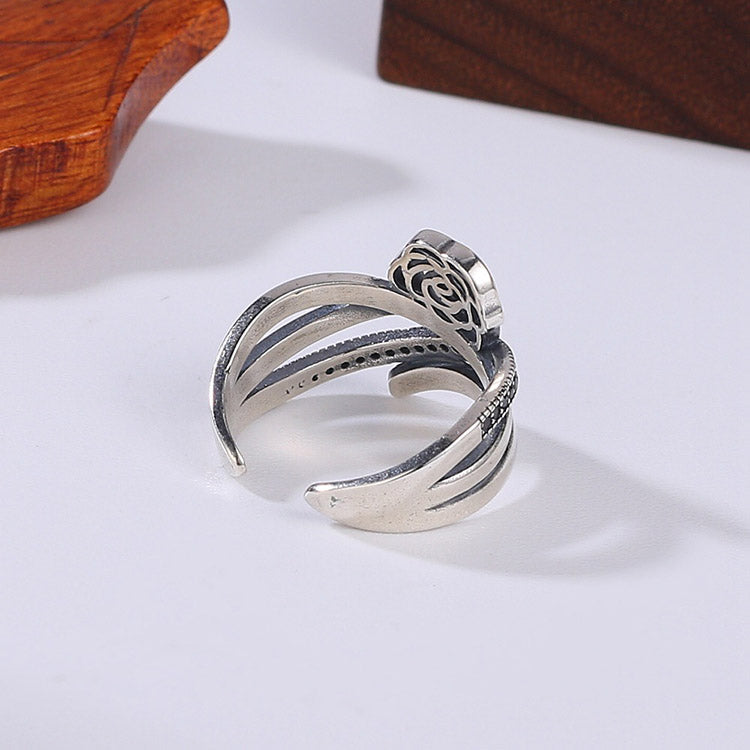 Handcrafted Rose S925 Sterling Silver Ring Adjustable