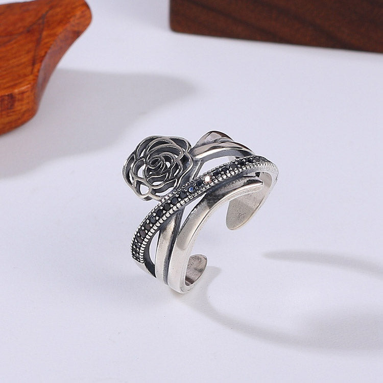 Handcrafted Rose S925 Sterling Silver Ring Adjustable