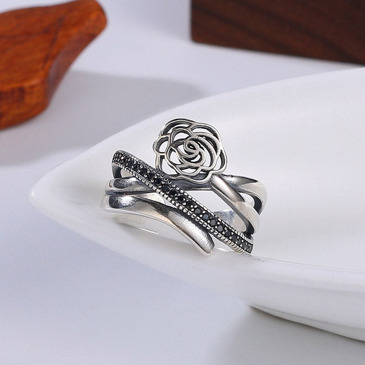 Handcrafted Rose S925 Sterling Silver Ring Adjustable