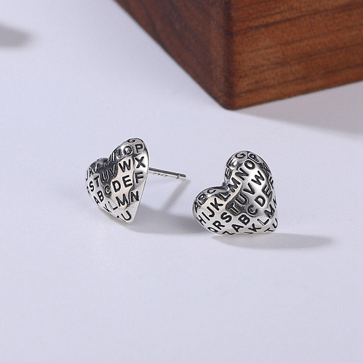 Handcrafted English Letter S925 Sterling Silver Stud Earrings