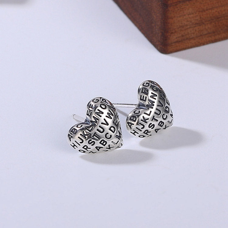 Handcrafted English Letter S925 Sterling Silver Stud Earrings