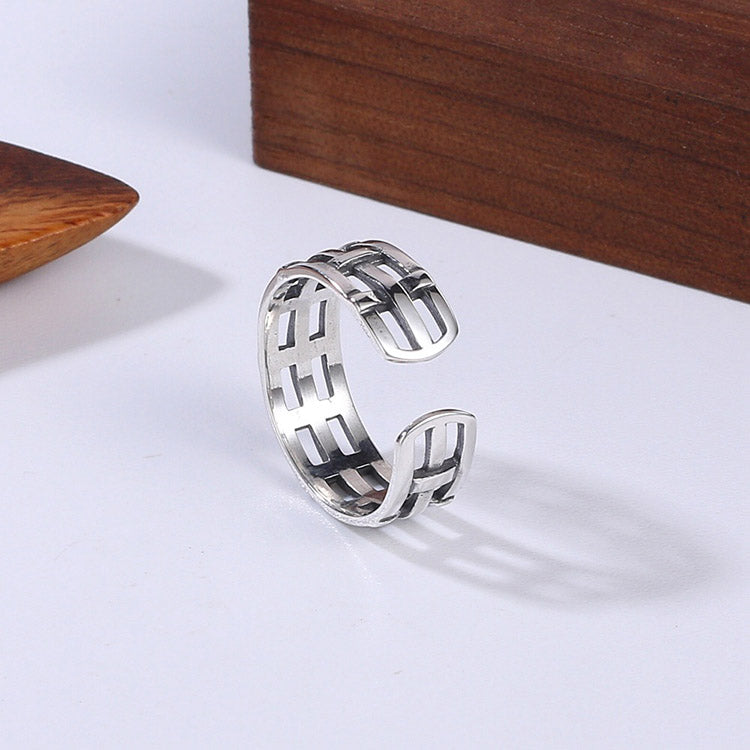 Handcrafted Woven Chain S925 Sterling Silver Adjustable Ring