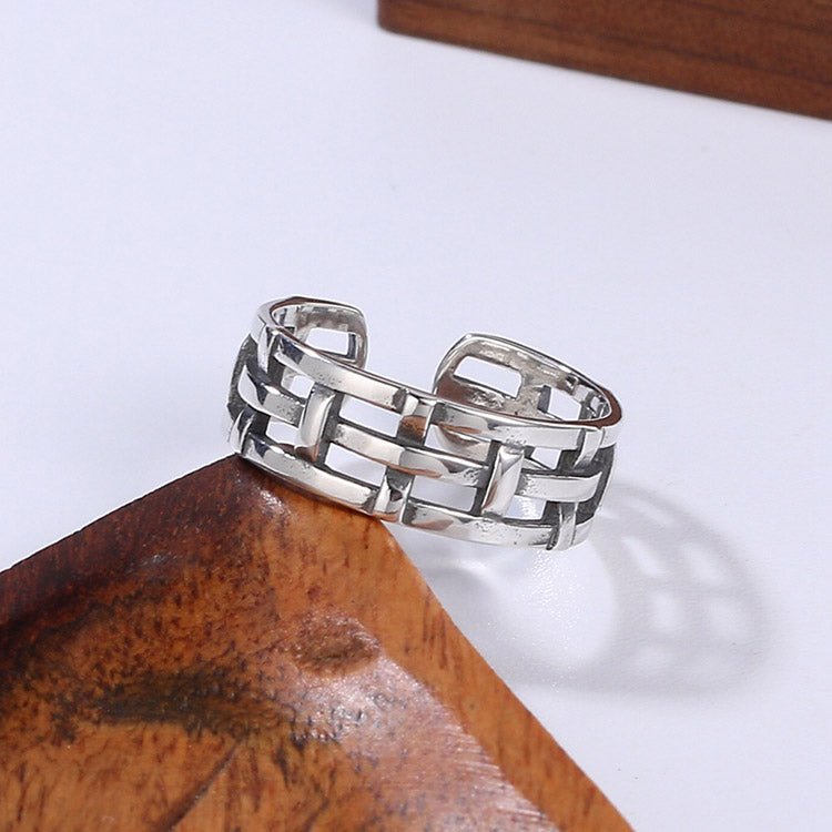 Handcrafted Woven Chain S925 Sterling Silver Adjustable Ring