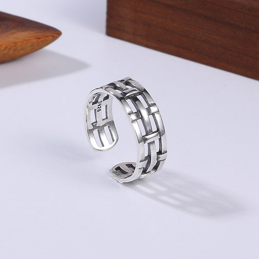 Handcrafted Woven Chain S925 Sterling Silver Adjustable Ring