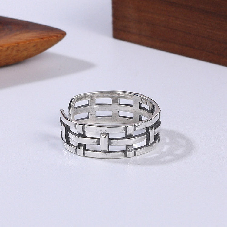 Handcrafted Woven Chain S925 Sterling Silver Adjustable Ring