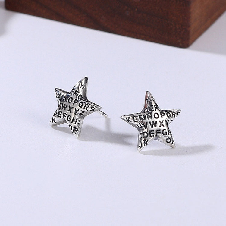 Handcrafted English Letter Star S925 Sterling Silver Stud Earrings