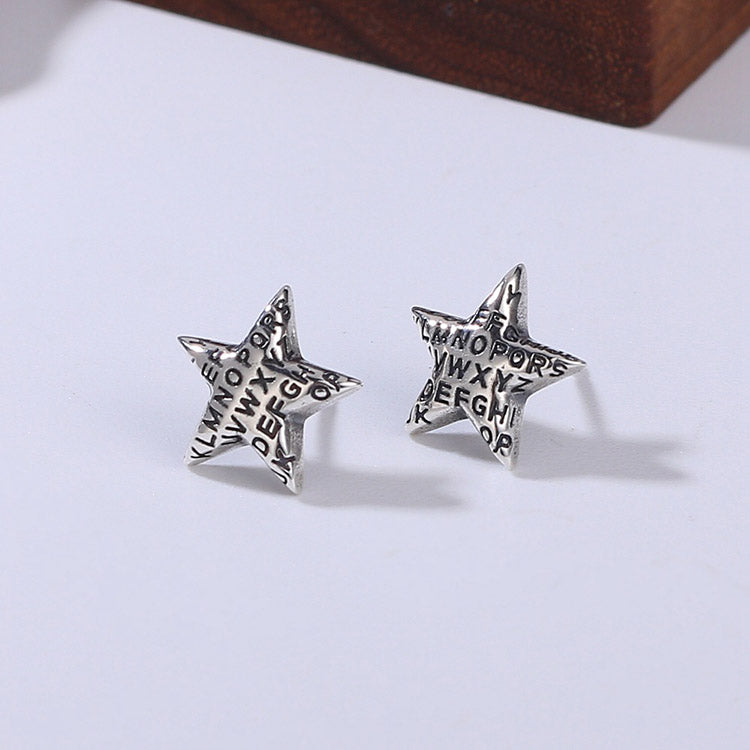 Handcrafted English Letter Star S925 Sterling Silver Stud Earrings