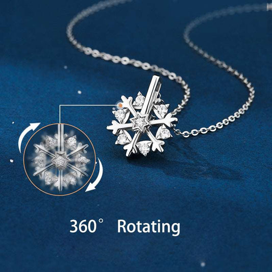 Honeyrain S925 Silver Sterling Pedant Necklace Set Snowflake Rotating Pedant for Women