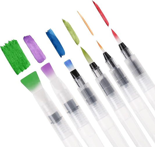 6 Watercolor Brush Pens with Different Sizes (3 round tips and 3 flat)