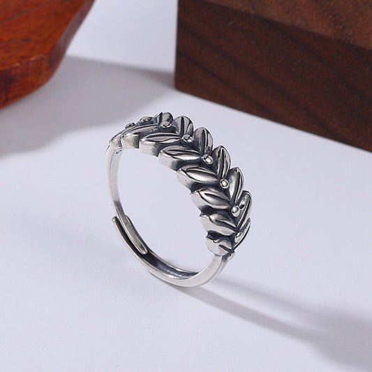 Handcrafted Wheat S925 Sterling Silver Adjustable Ring