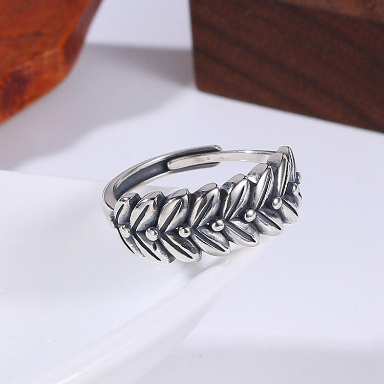 Handcrafted Wheat S925 Sterling Silver Adjustable Ring