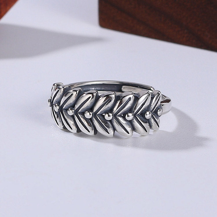 Handcrafted Wheat S925 Sterling Silver Adjustable Ring