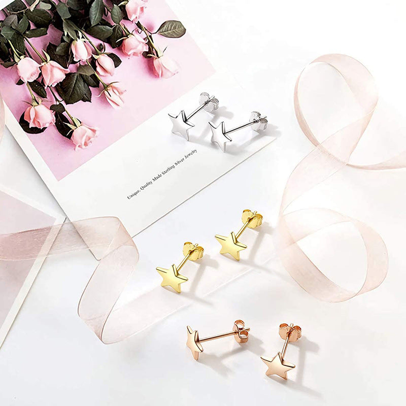 S925 Silver Earrings Unisex Earrings 5 Angles Star Earrings Studs