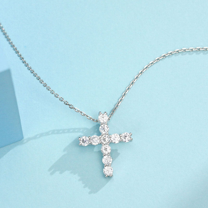 Diamond Cross Pendent Necklace S925 Silver Sterling