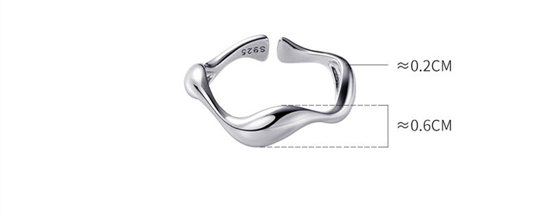 S925 Silver Sterling Ring Female's Wave Shape Ring with Size Adjustable