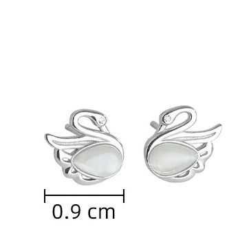 A Pair of Swan Ear Studs S925 Silver Sterling with Cat's Eye Stone for Women