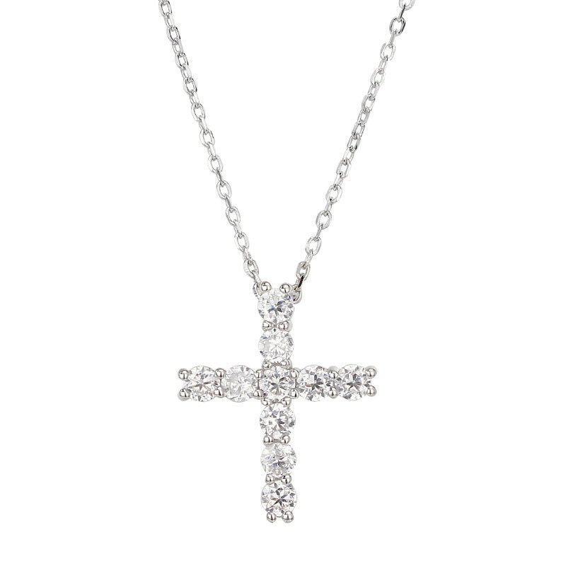 Diamond Cross Pendent Necklace S925 Silver Sterling