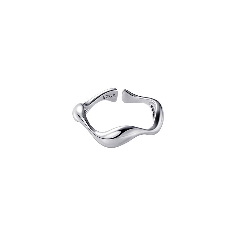 S925 Silver Sterling Ring Female's Wave Shape Ring with Size Adjustable