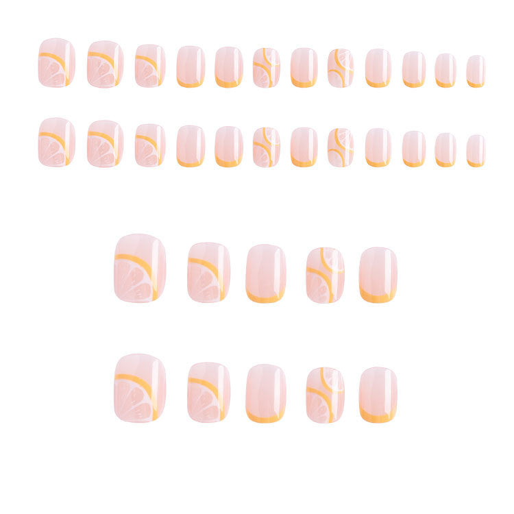 Short Size Lemon Press On Nails 24 Pcs for Summer