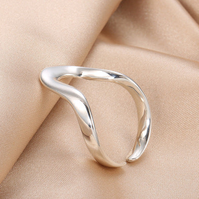 Irregular Line U-Shaped Ring S925 Sterling Silver Ring Female