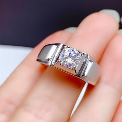 Adjustable Platinum Plated S925 Silver Moissanite Ring for Men