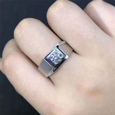 Male Adjustable Platinum Plated S925 Silver Moissanite Ring