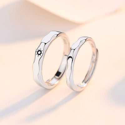 Sun and Moon Couple Rings Love Rings S925 Silver Plated with Platinum