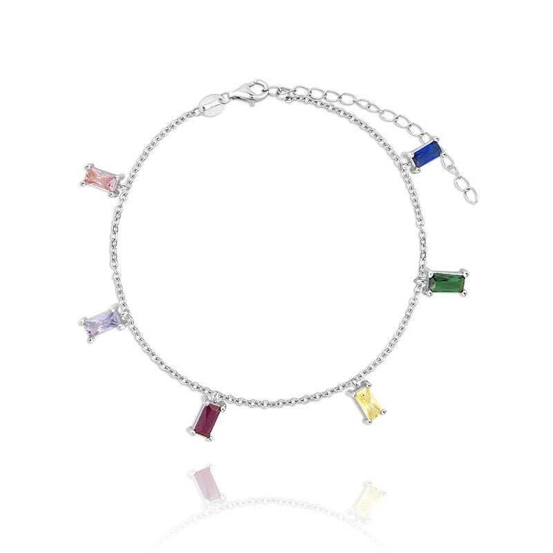 1 Pack 925 Sterling Silver Colorful Zircon Rainbow Bracelet Fashion Women European Party Fine Jewelry