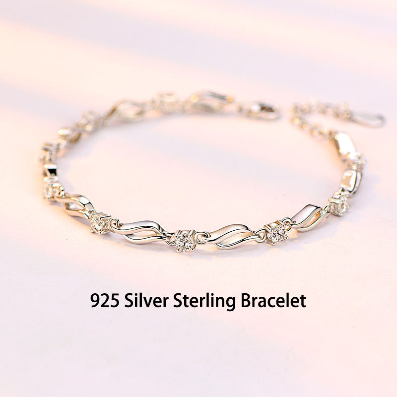 Womens S925 Silver Sterling Crystal Bracelet