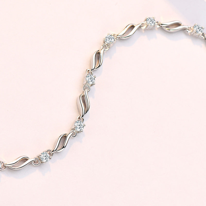 Womens S925 Silver Sterling Crystal Bracelet