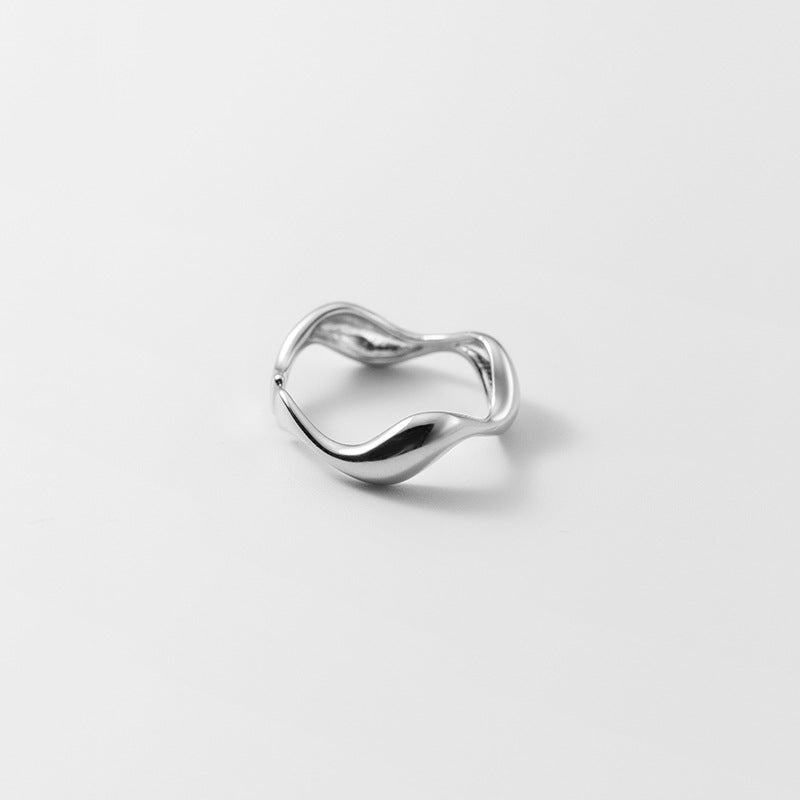 S925 Silver Sterling Ring Female's Wave Shape Ring with Size Adjustable