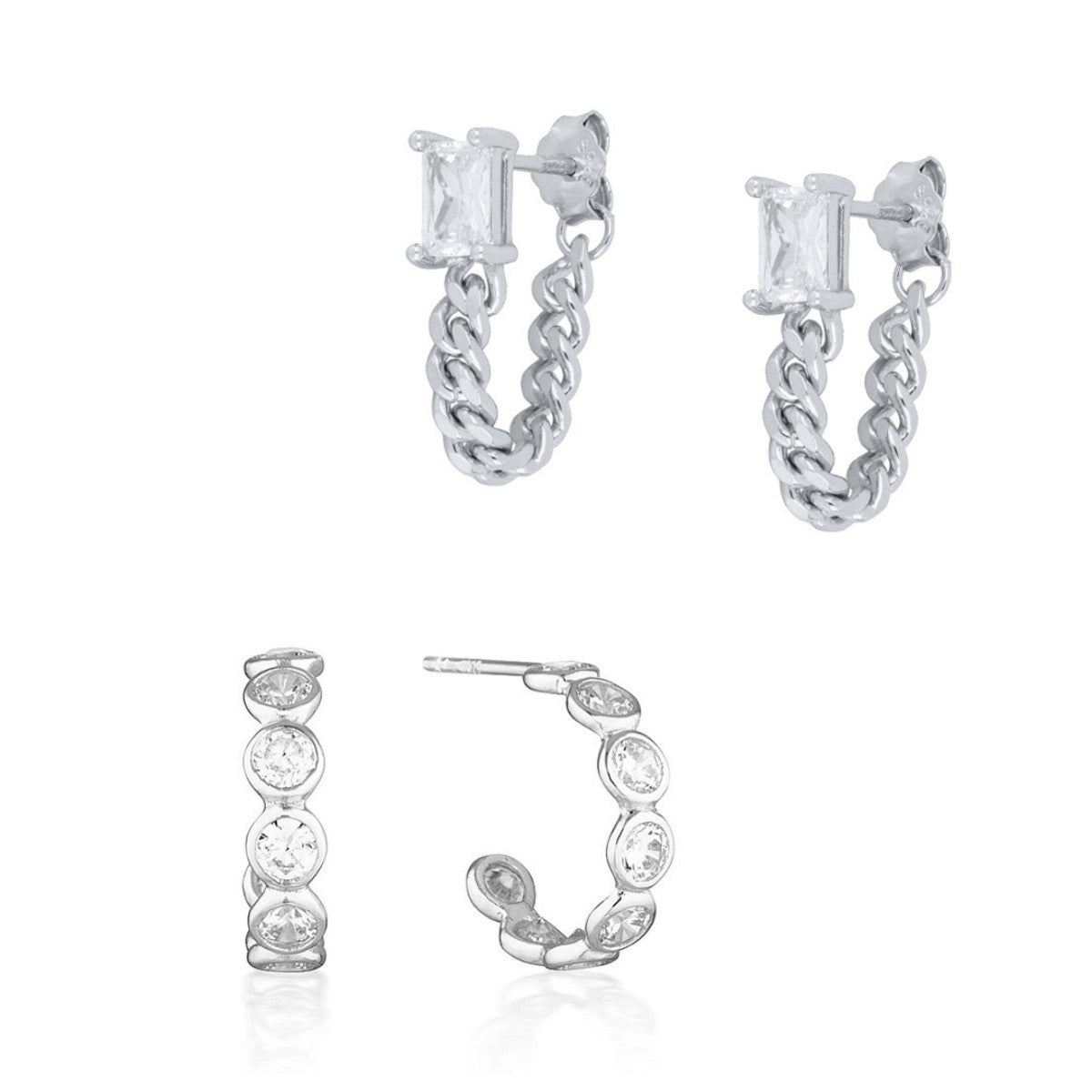 2 Pairs of S925 Silver Sterling Ins Earring for Women