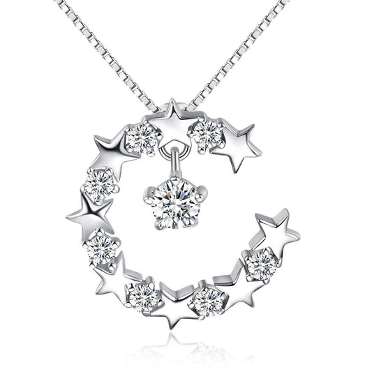 Women Necklace Set Sterling Silver Moon and Star Pedant