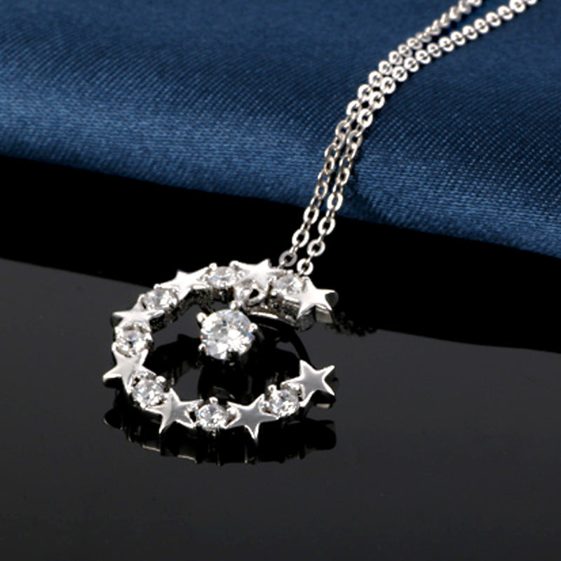 Women Necklace Set Sterling Silver Moon and Star Pedant